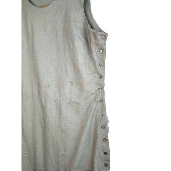 E Woman Linen Cotton Sleeveless Shirt Dress Green Shift Sz M Medium Midi Buttons - Picture 6 of 11